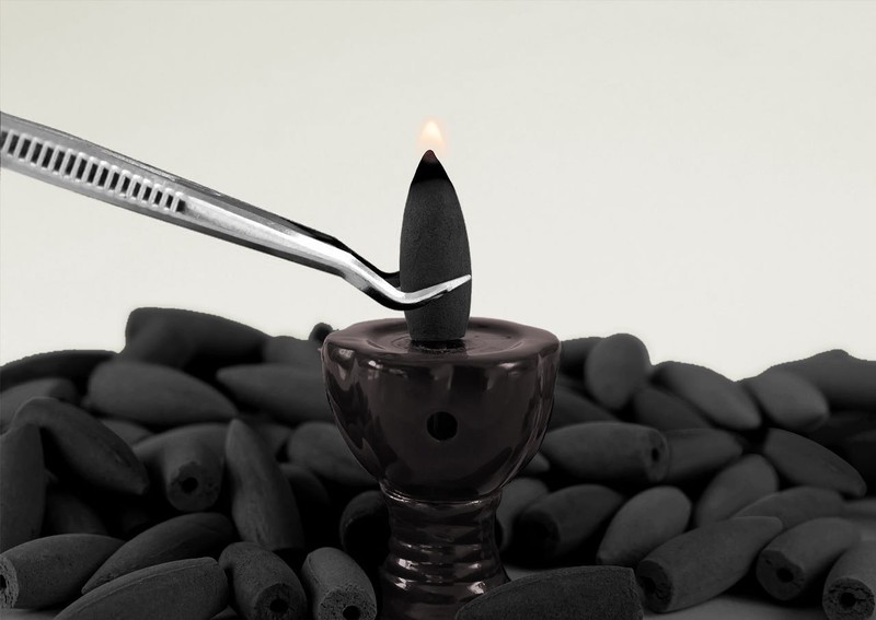 Unscented BACKFLOW Charcoal Incense Cones 1.25" OVAL for waterfall smoke burner gallery
