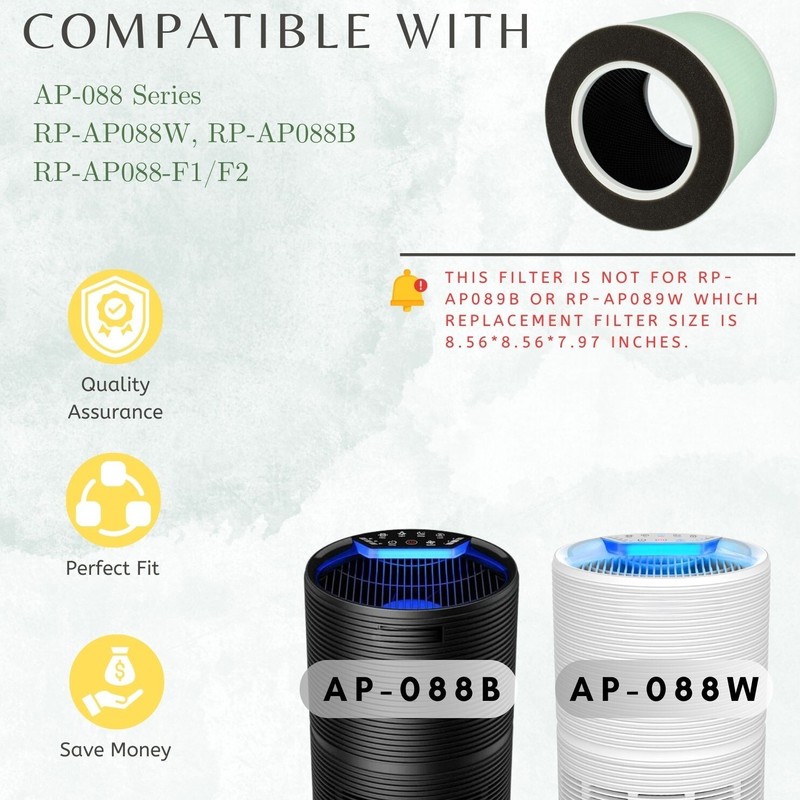 True HEPA with Carbon Replacement Filter For Renpho Air Purifier RP-AP088 2 pack gallery