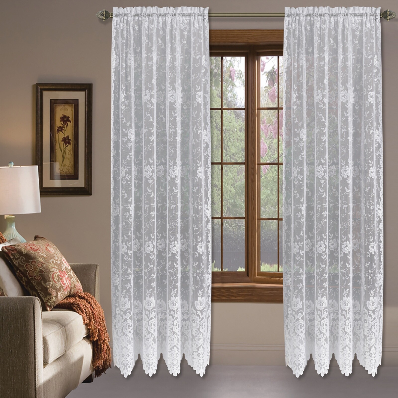 Shabby Chic Floral Lace Window Curtain Panels/Balloon Curtains Separate Valances gallery