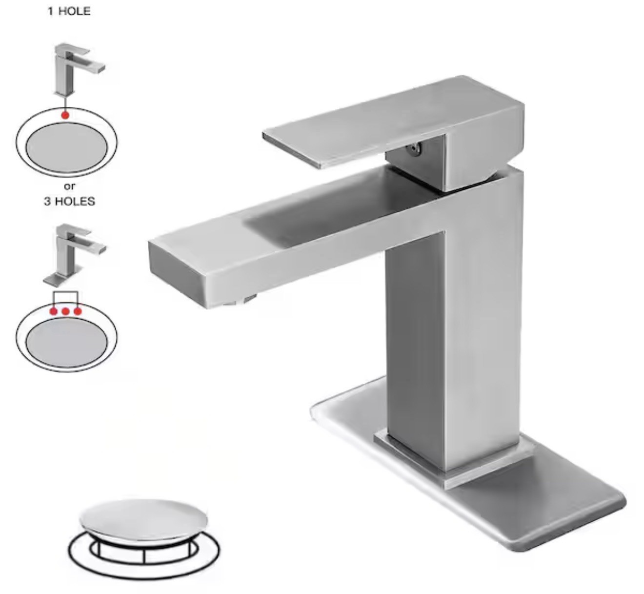 BWE A-96006-N-2 1-Handle Low-Arc Bathroom Faucet w/Pop-up Drain brushed nickel gallery