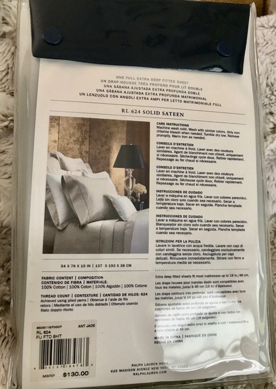 RALPH LAUREN 624 SOLID SATEEN FULL EXTRA DEEP FITTED SHEET ~ ANTIQUE JADE gallery