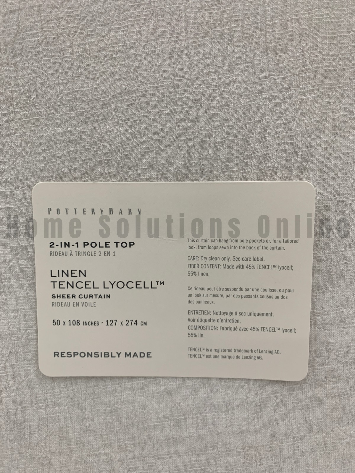 Pottery Barn Linen Tencel Lyocell Sheer Curtain White 108" #H103B gallery