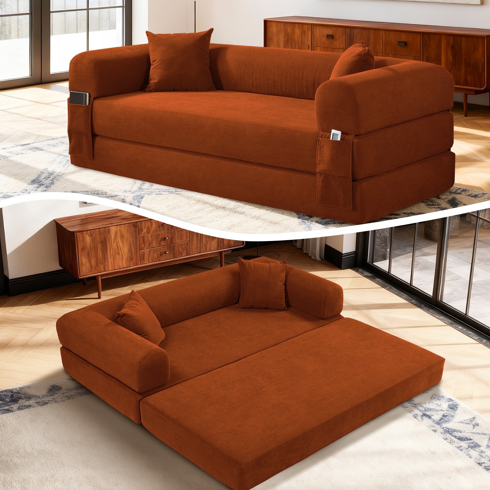 80" Convertible Sofa Bed, No Assembly Deep Seat Boneless Couch Sofa in Box gallery