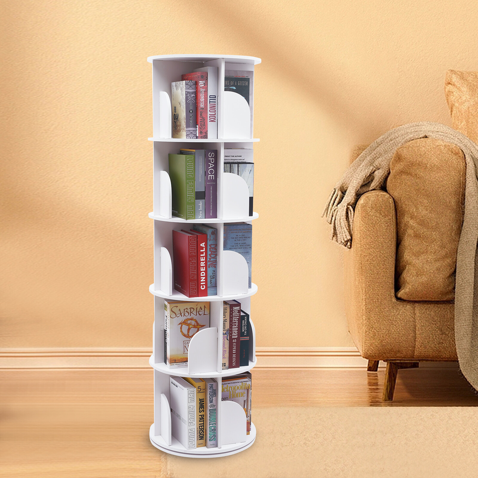 360° Rotating 5 Tiers Bookshelf Bookcase Storage Shelf Freestanding Display Rack gallery
