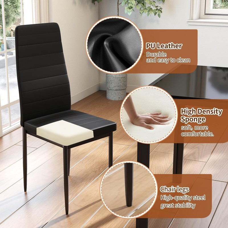 Dining Table Set for 4 | 5-Piece Glass Black Dining Table | Kitchen Table wit... gallery