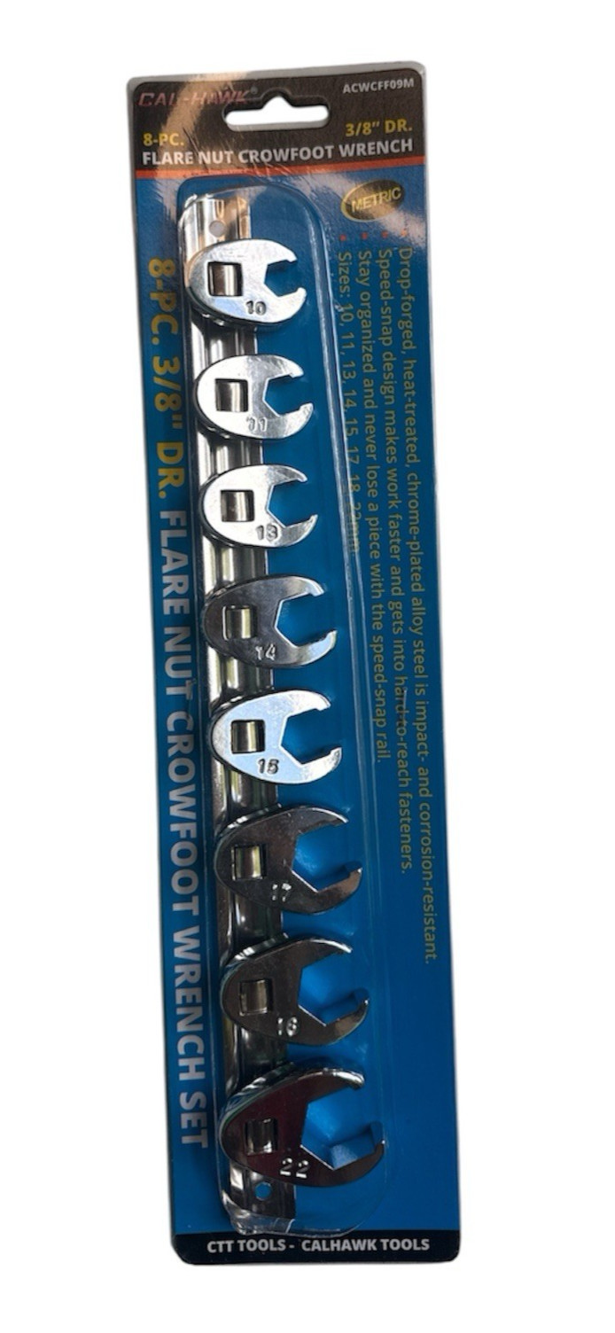 Cal-Hawk 3/8" Drive Flare Nut 8pc Wrench Set Crome Plated Steel ~ Metric gallery