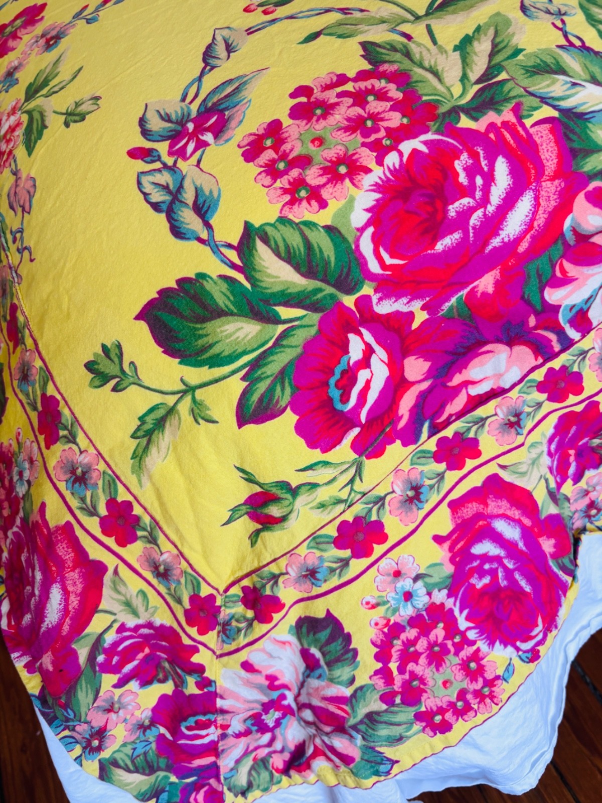 PRETTY!! APRIL CORNELL VIVIAN YELLOW&PINK FLORAL PRINT COTTON TABLECLOTH 46"X78" gallery