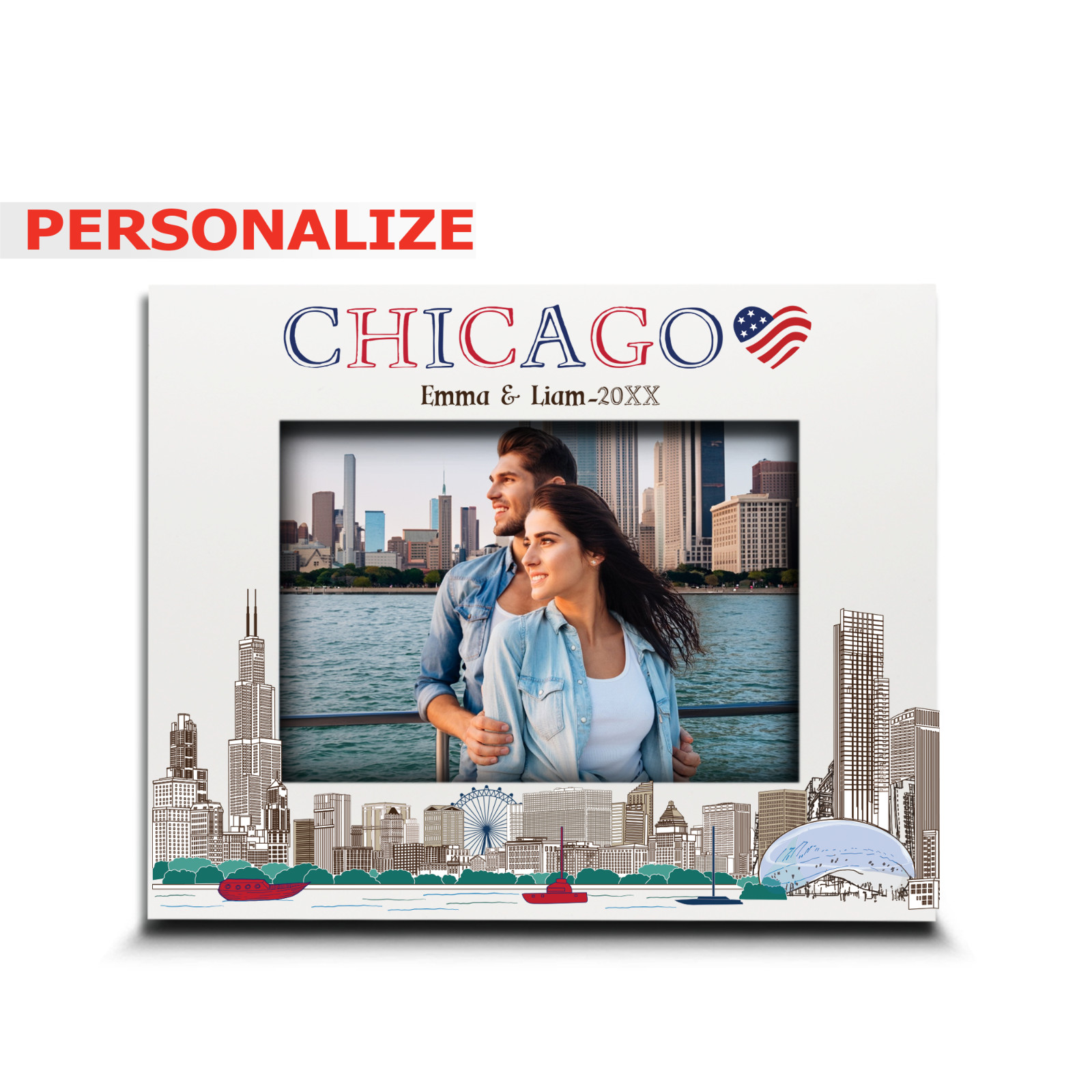PERSONALIZE-Chicago Picture frame-Vacation in Chicago- UV Print City Theme gallery