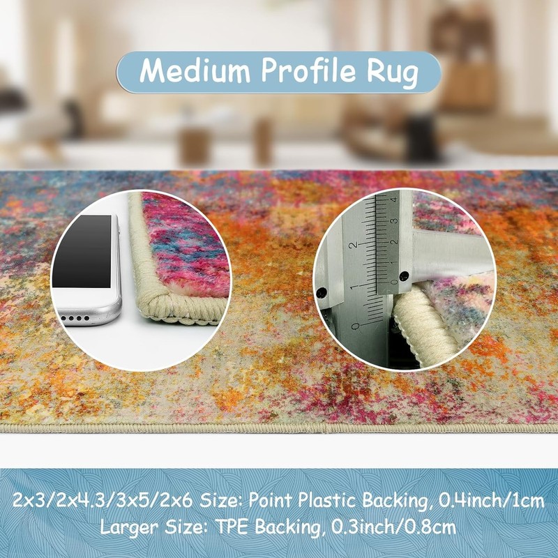 Modern Abstract Runner Rugs with Rubber Backing - 2x8 Colorful Rug Runners fo... gallery