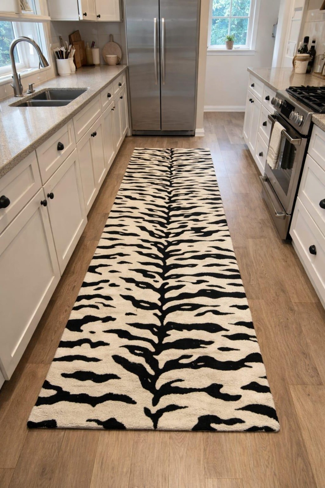 Modern Soft Abstract Hand Tufted Wool Zebra Rug, Black and Beige Animal Print gallery