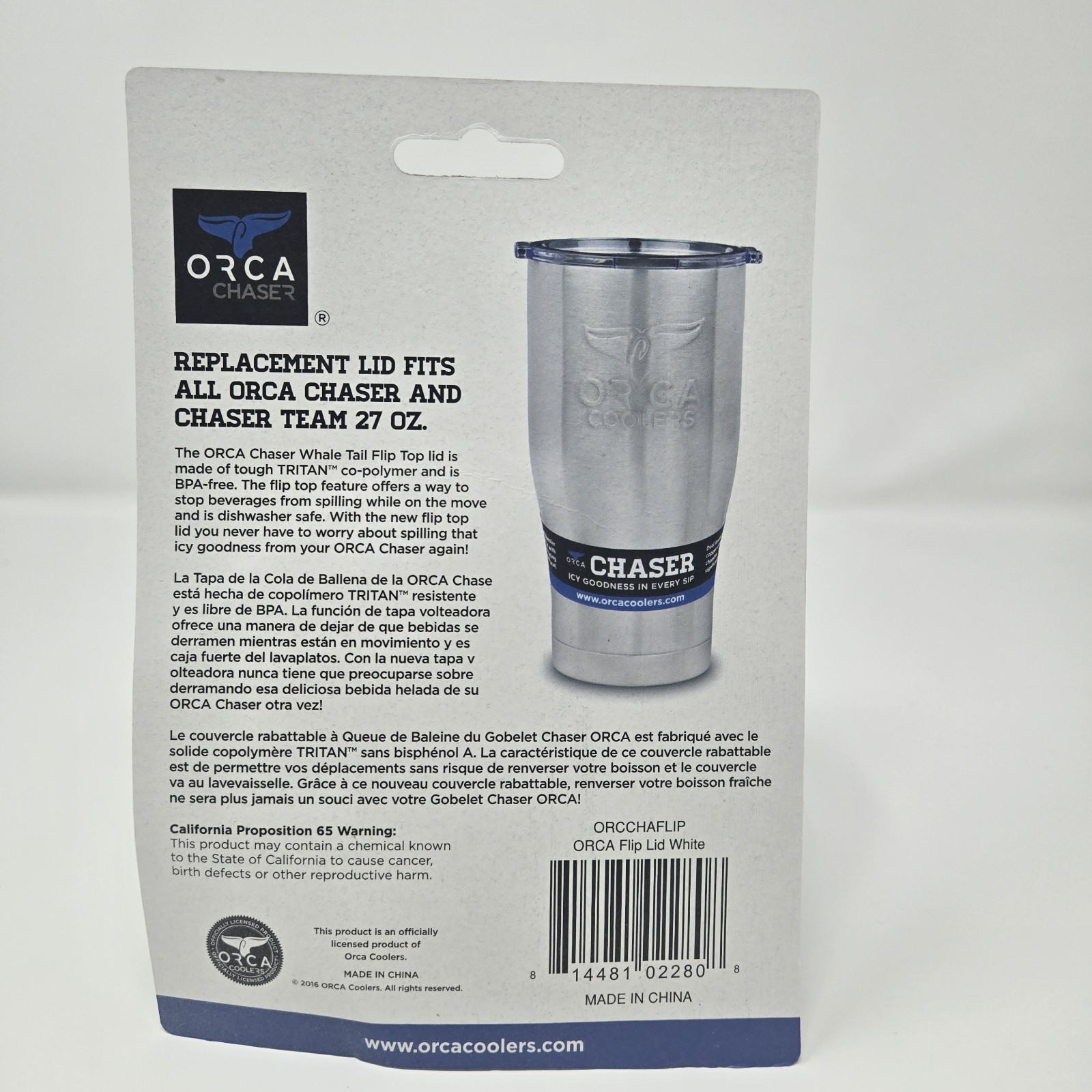 Orca Chaser White Tritan Flip Top Replacement Lid Fits Chaser & Chaser Team 27oz gallery
