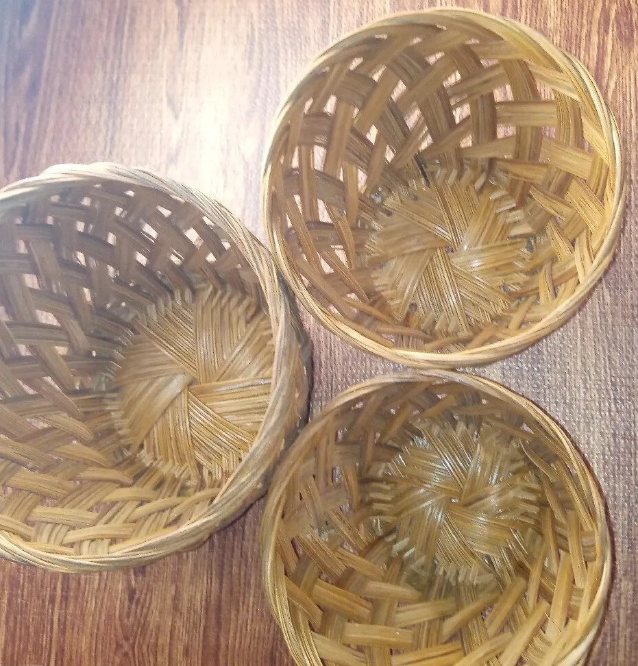 Decorative Basket Tray Bowl Woven Wicker Brown set of 3 gallery