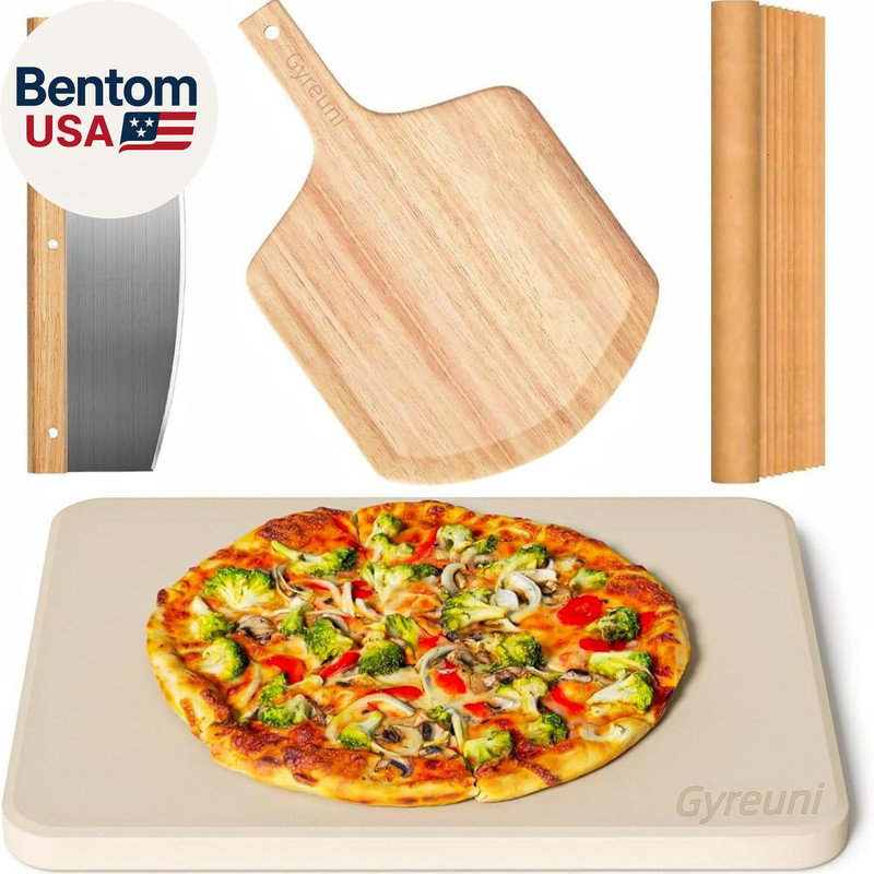4 PCS Rectangle Pizza Stone Set, 15" Large Pizza Stone for Oven and Grill with P gallery