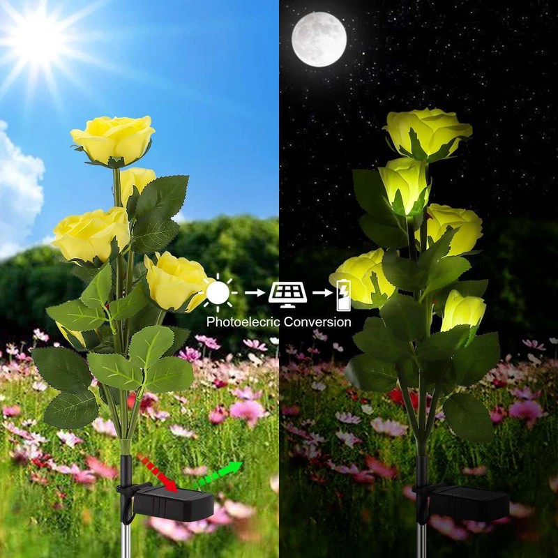 2/4 Pack Solar Power Rose Flower Lights Outdoor Garden Landscape Yard Lamp Decor gallery