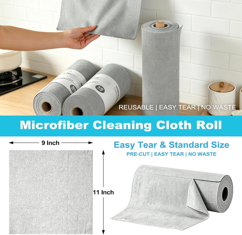 55 Pack Microfiber Cleaning Cloth Roll, Tear Away Reusable Paper Towels, 11" X 9 gallery