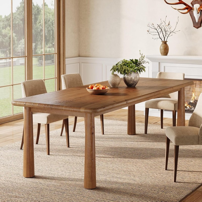 63-Inch Solid Wood Dining Table Farmhouse Kitchen Dinner Table for 4-6 People gallery
