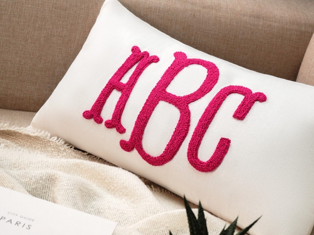 Wedding Monogram Punch Needle Pillow, Custom Embroidery, Handmade, Insert Option