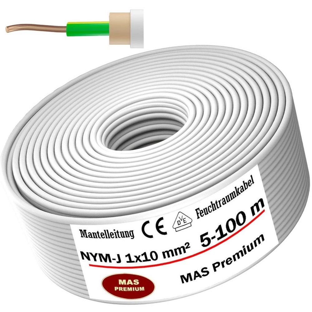 5-100m moisture-resistant cable, power cable, sheathed cable NYM-J 1x10 mm²...