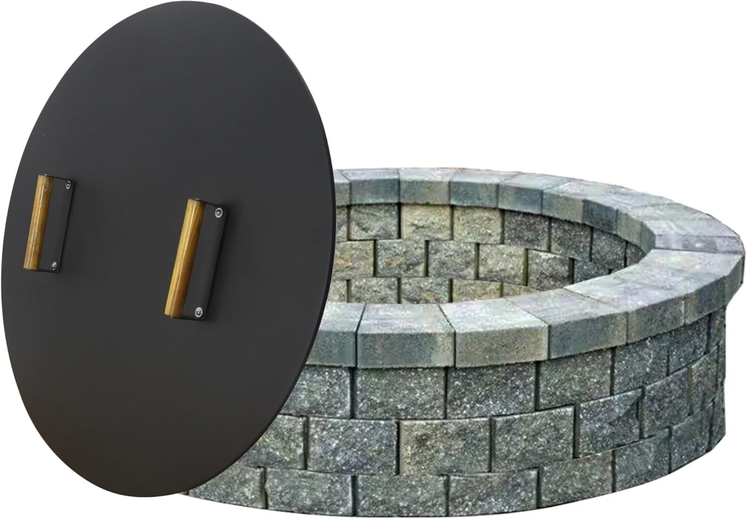 Round Fire Pit Lid - 28 inch fire pit cover Metal with Wooden Handles gallery