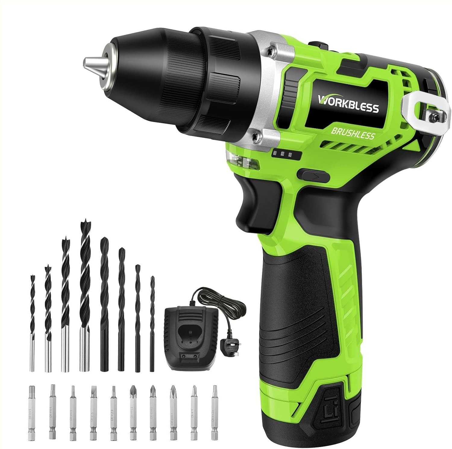 WORKBLESS 12V Cordless Power Drill Set w/ LCD Smart Display 18pc Drill Bits NEW gallery