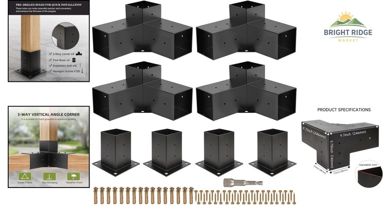 Sturdy Pergola Brackets Kit with Extended 3-Way Angles for Enhanced Stability gallery