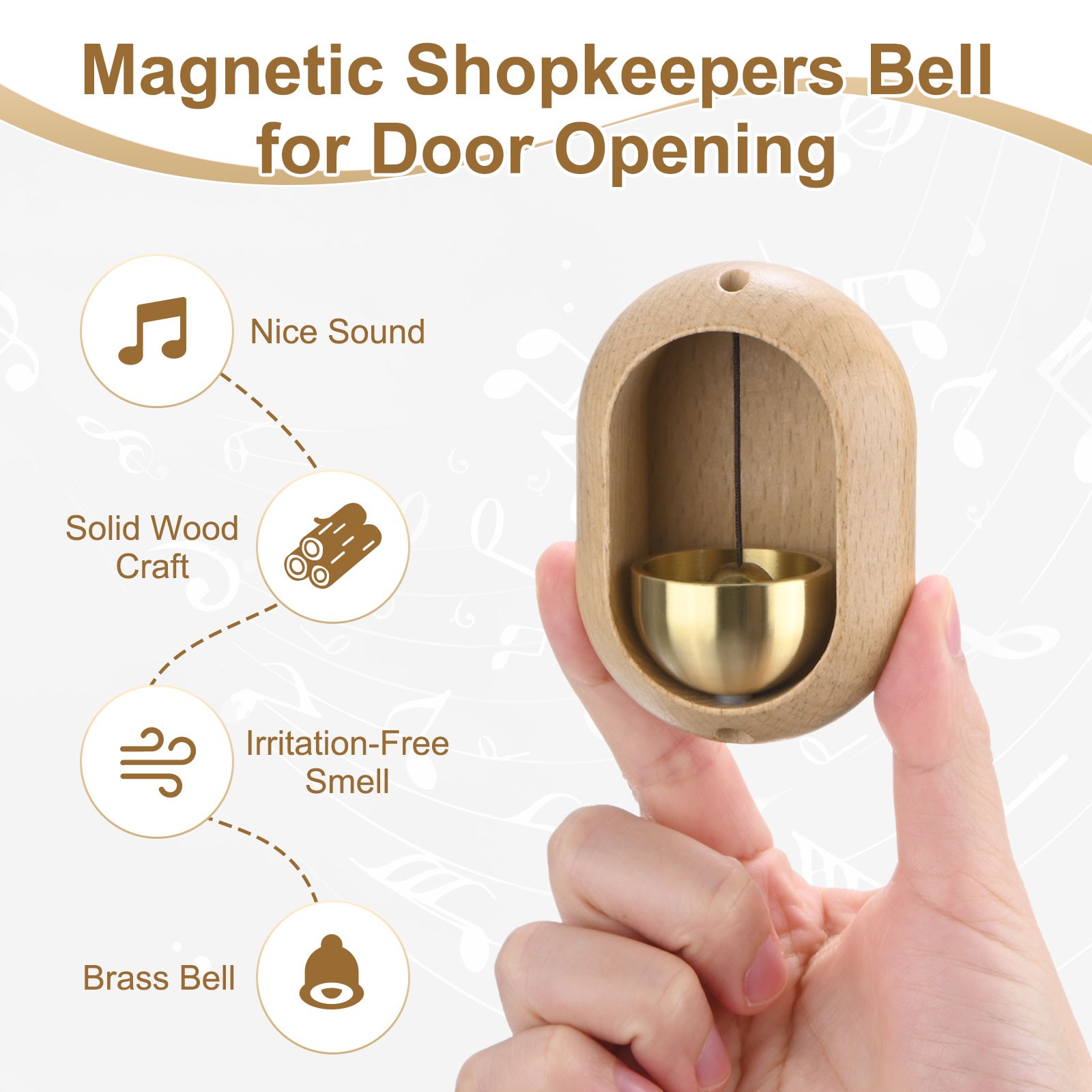 1-Pack Magnetic Shopkeepers Bell, 2.2inch/5.5cm Beech [Beige, Oval Shape] gallery