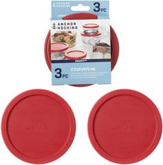 3 Pack 2 Cup Round Food Storage Replacement Lids Red BPA Free Snug Fit