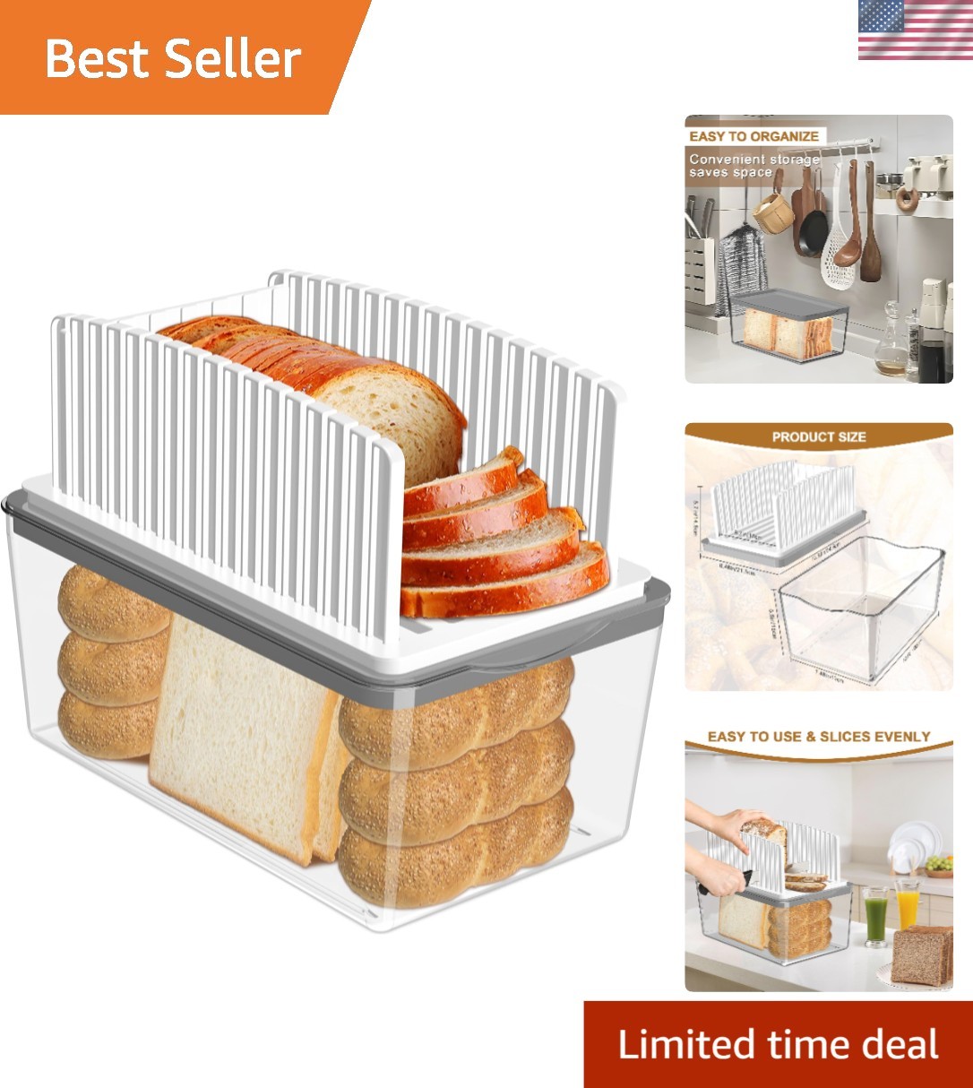 Effortless Bread Slicing: Adjustable Width Slicer with Crumb Tray & Storage Box gallery