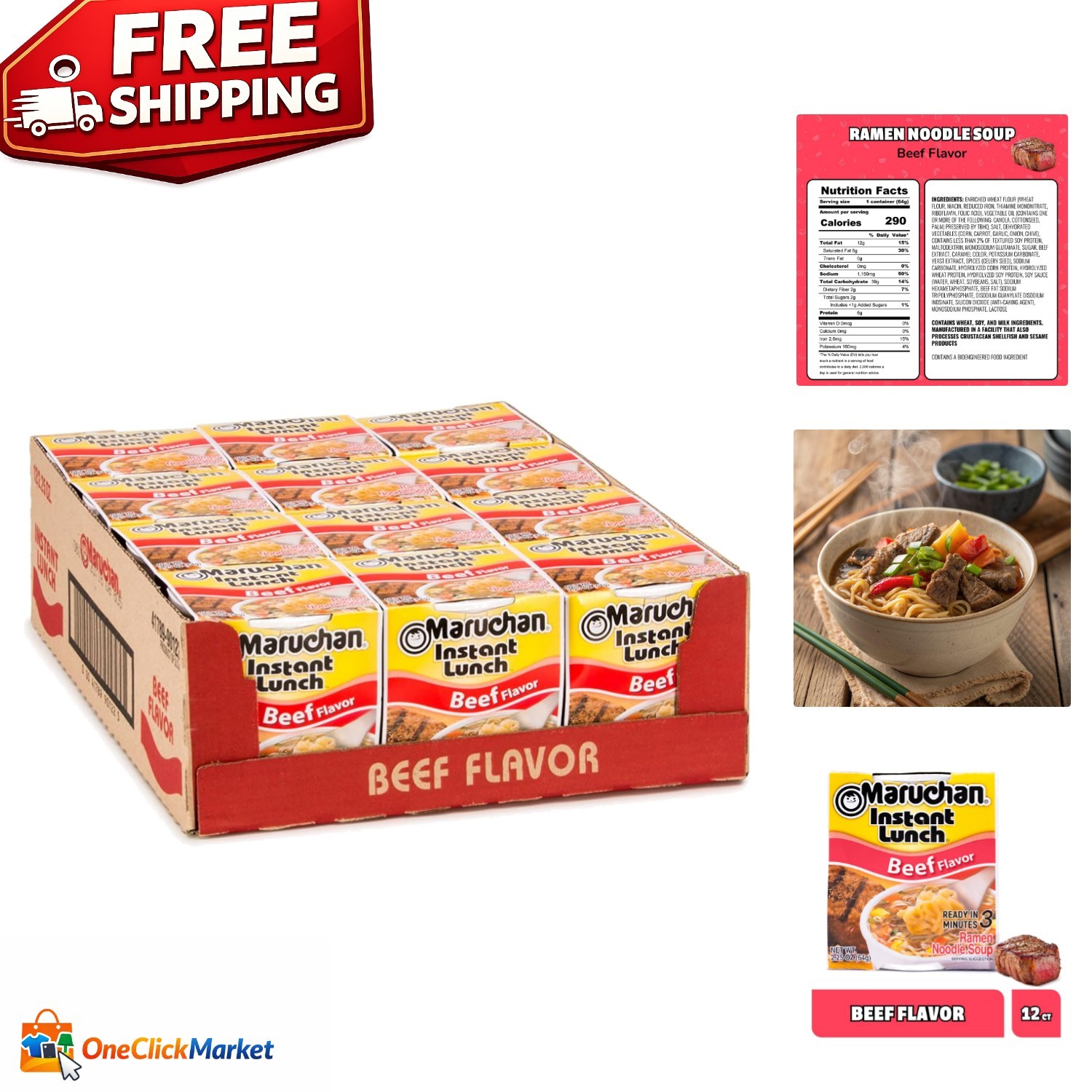 Satisfying Instant Beef Ramen Cups – Ready in 3 Minutes, 2.25 Oz - 12 Pack gallery