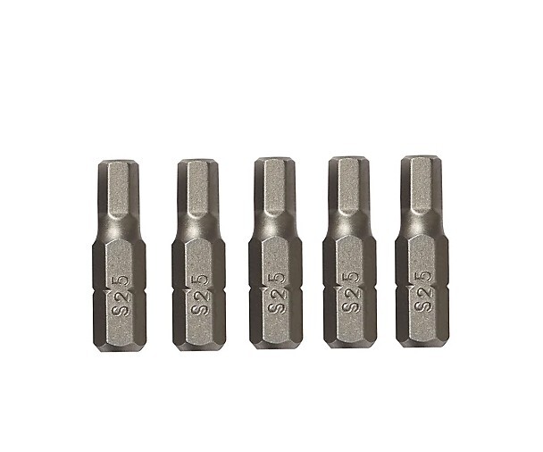 5pc-pack S2 Steel 1/4" (6mm) Shank Hex Allen Bits 25mmL H1.5,2,2.5-H6mm Option gallery