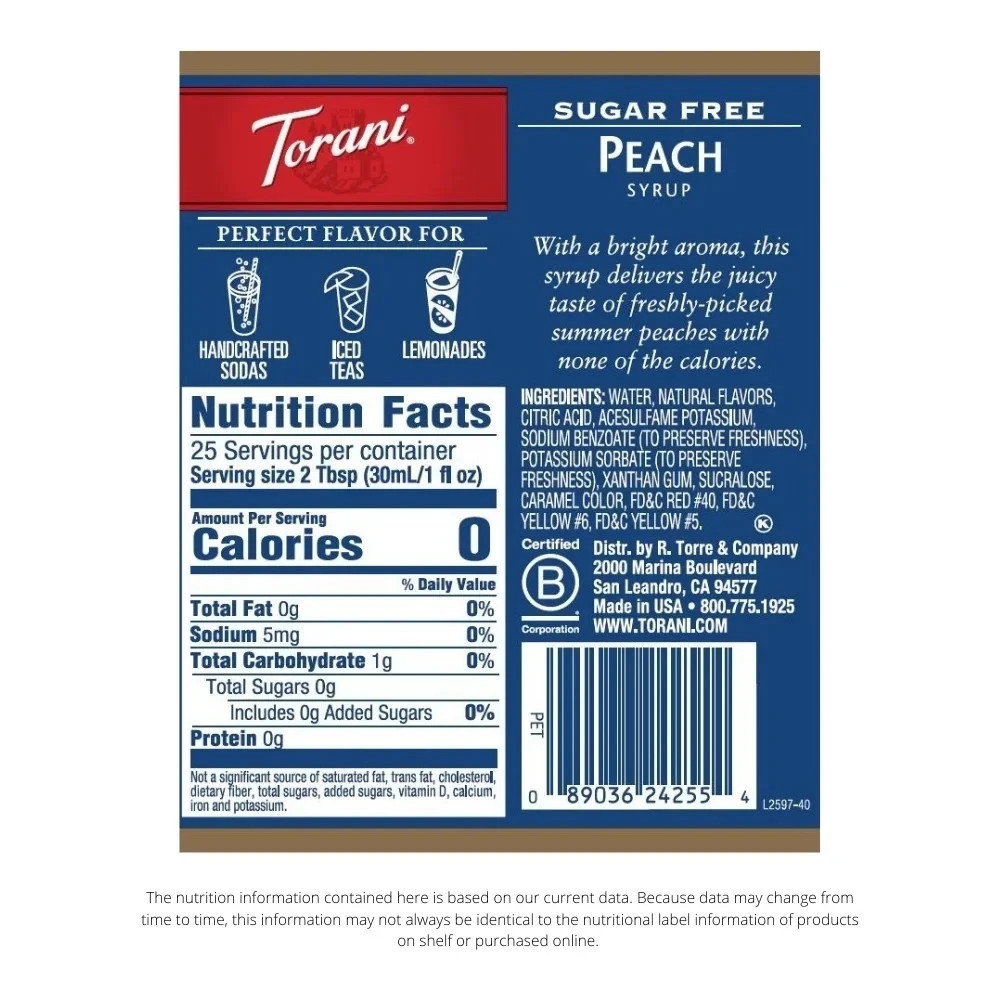 Torani Sugar Free Peach Flavoring Syrup, 25.4 fl oz gallery