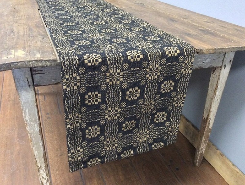 NEW PRIMITIVE BLACK TAN TABLE RUNNER 32" x 14" GETTYSBURG WOVEN Farmhouse Rustic gallery