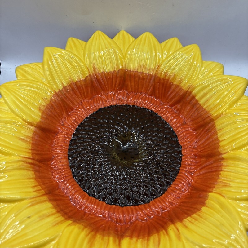 Hand Painted Sunflower Ceramic Serving Bowl painted Yellow Brown Orange 12 Inch gallery
