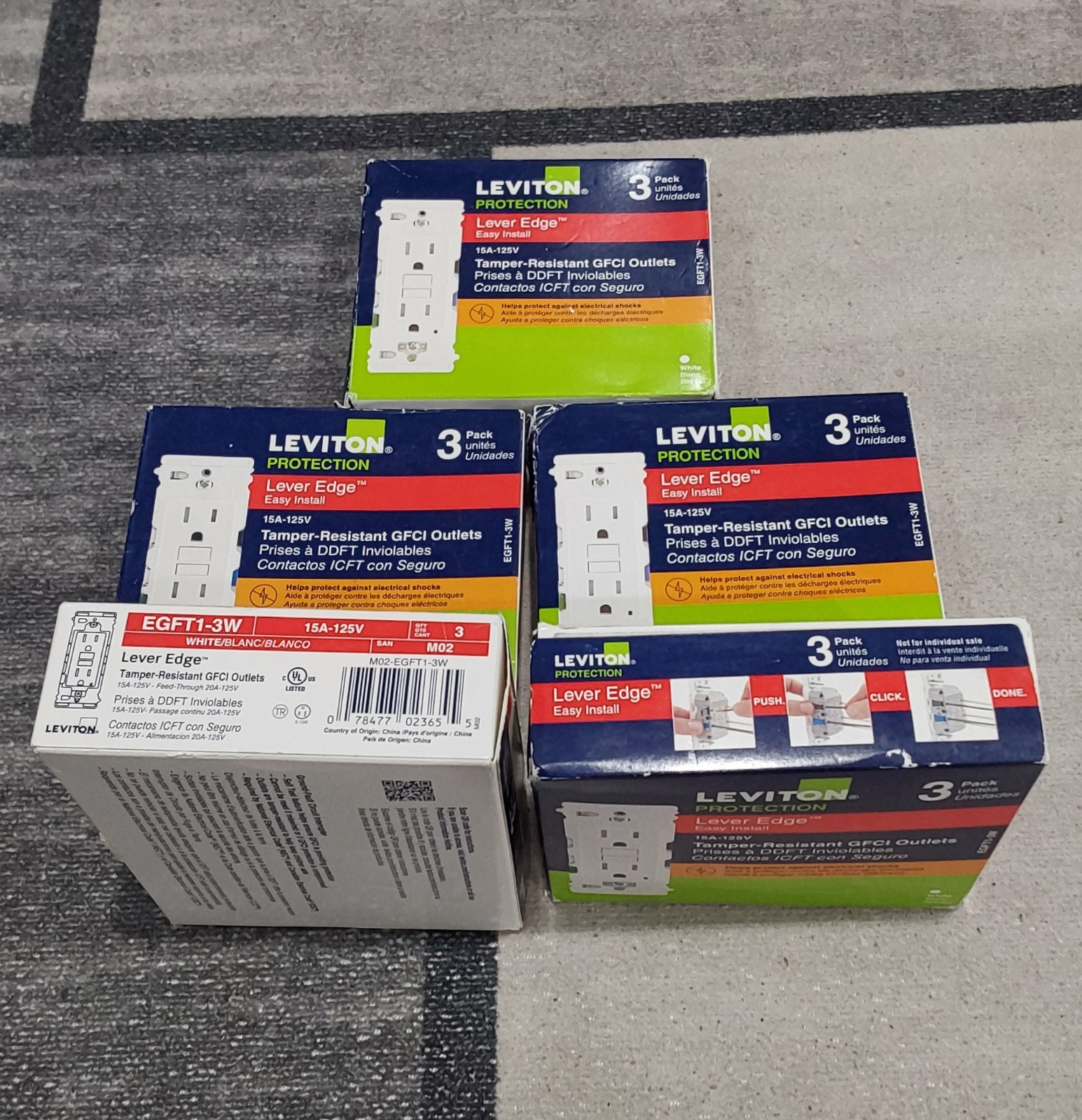 Leviton Tamper Resistant GFCI Duplex 15A 125V White 3 Pack EGFT1-3W LOT OF 5 NEW gallery