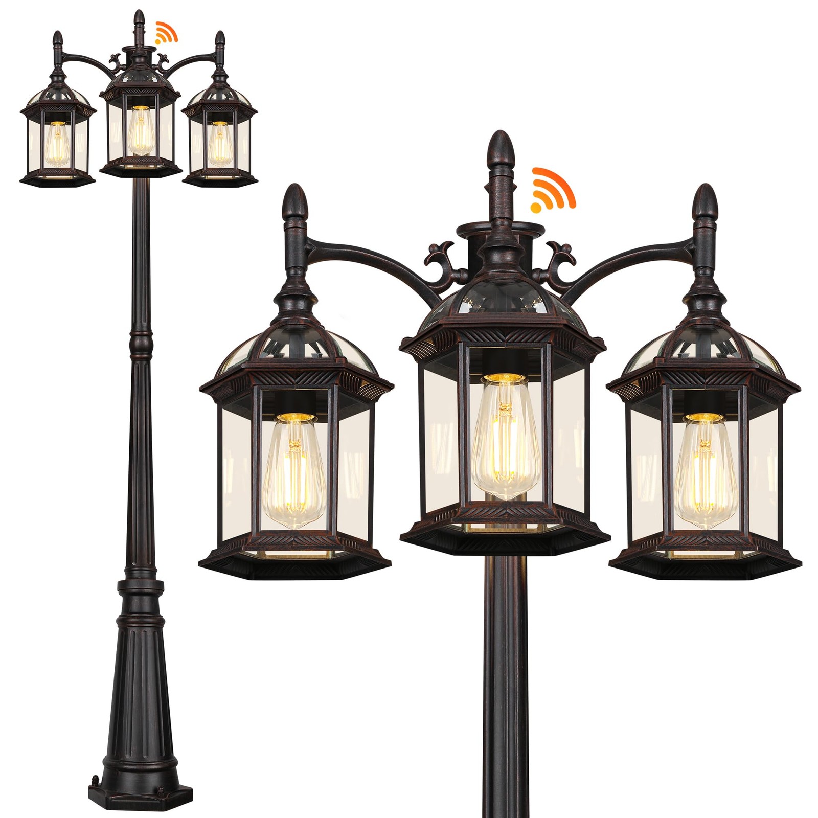 Dusk to Dawn Outdoor Lamp Post Light with 3 LED Bulbs, Triple Head Street Light gallery