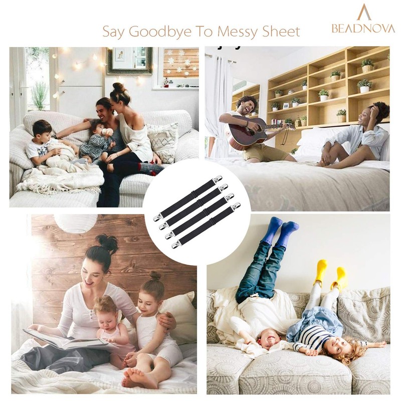 Beadnova Bed Sheet Straps 4 Pcs Bed Sheet Holders Fitted Sheet Clips Adjustable gallery