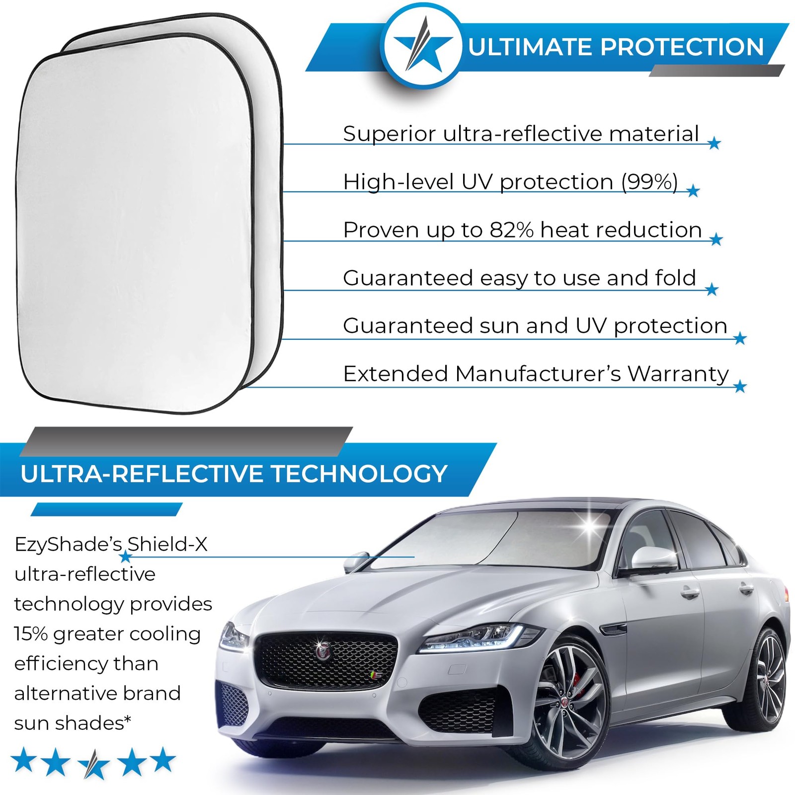 EzyShade Windshield Sun Shade with Medium (Standard), Silver reflective gallery