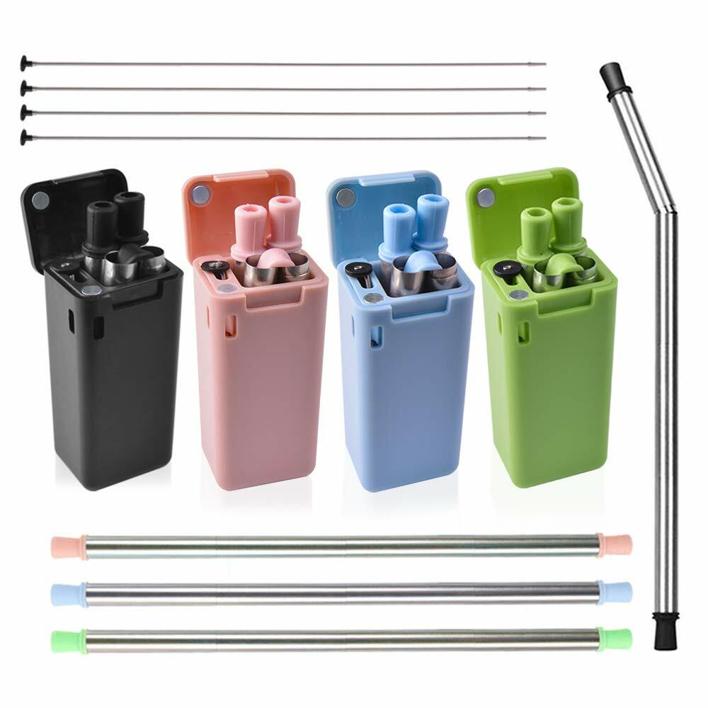 9.05" Long Reusable 4 Pack Straws Stainless Steel Drinking Flexible Collapsible gallery