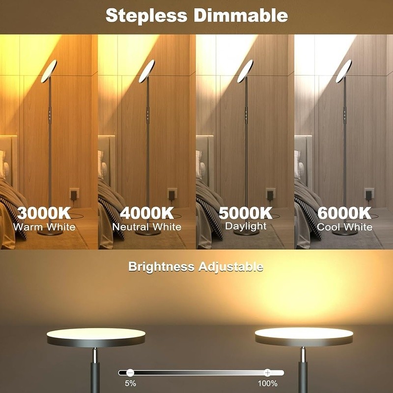 Stepless Dimming LED Floor Lamp Remote Control Eye Caring Rotatable Heavy Base gallery
