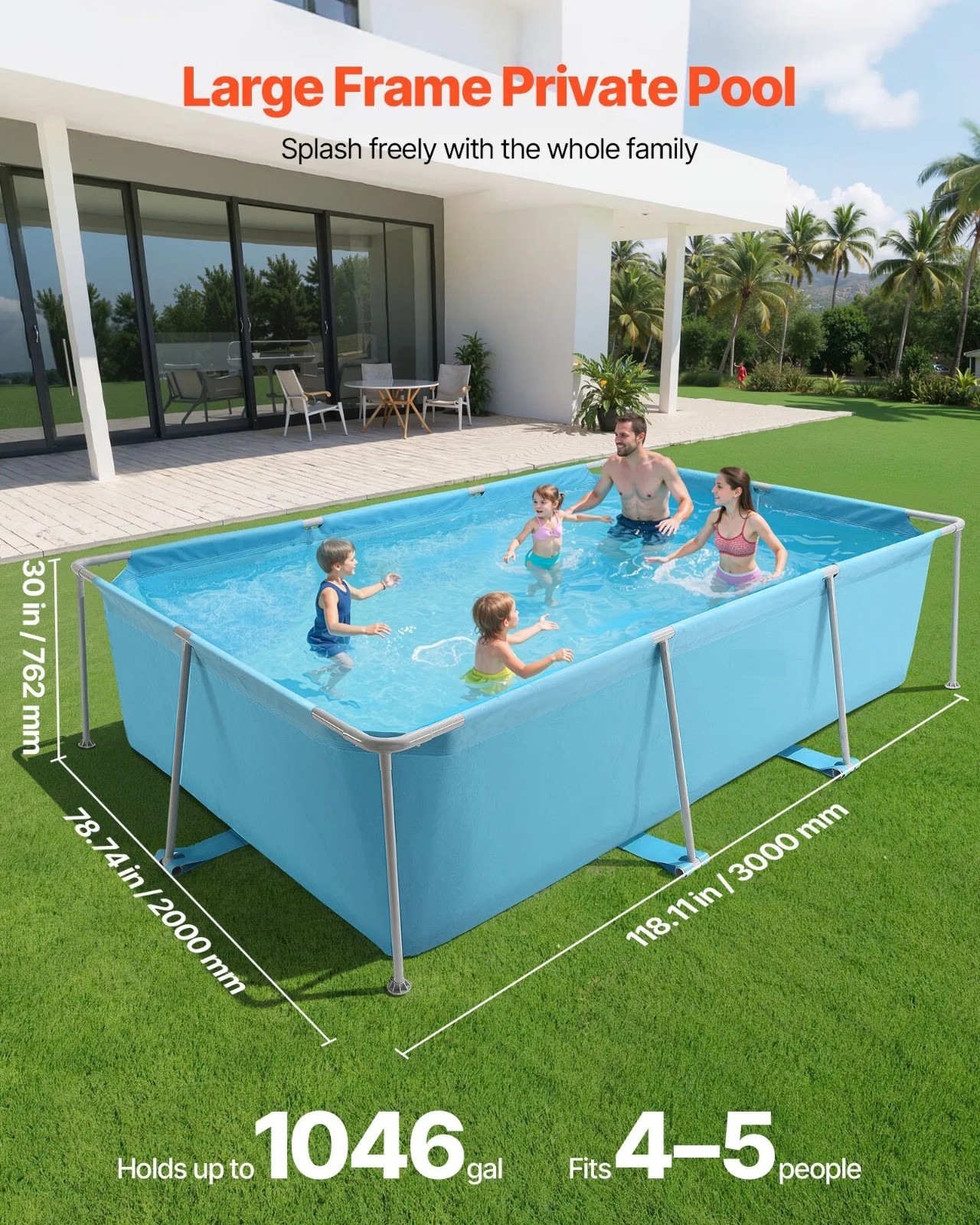 Frame Above Ground Swimming Pool, 118 x 78 x 30 in Rectangular Steel Metal Frame gallery