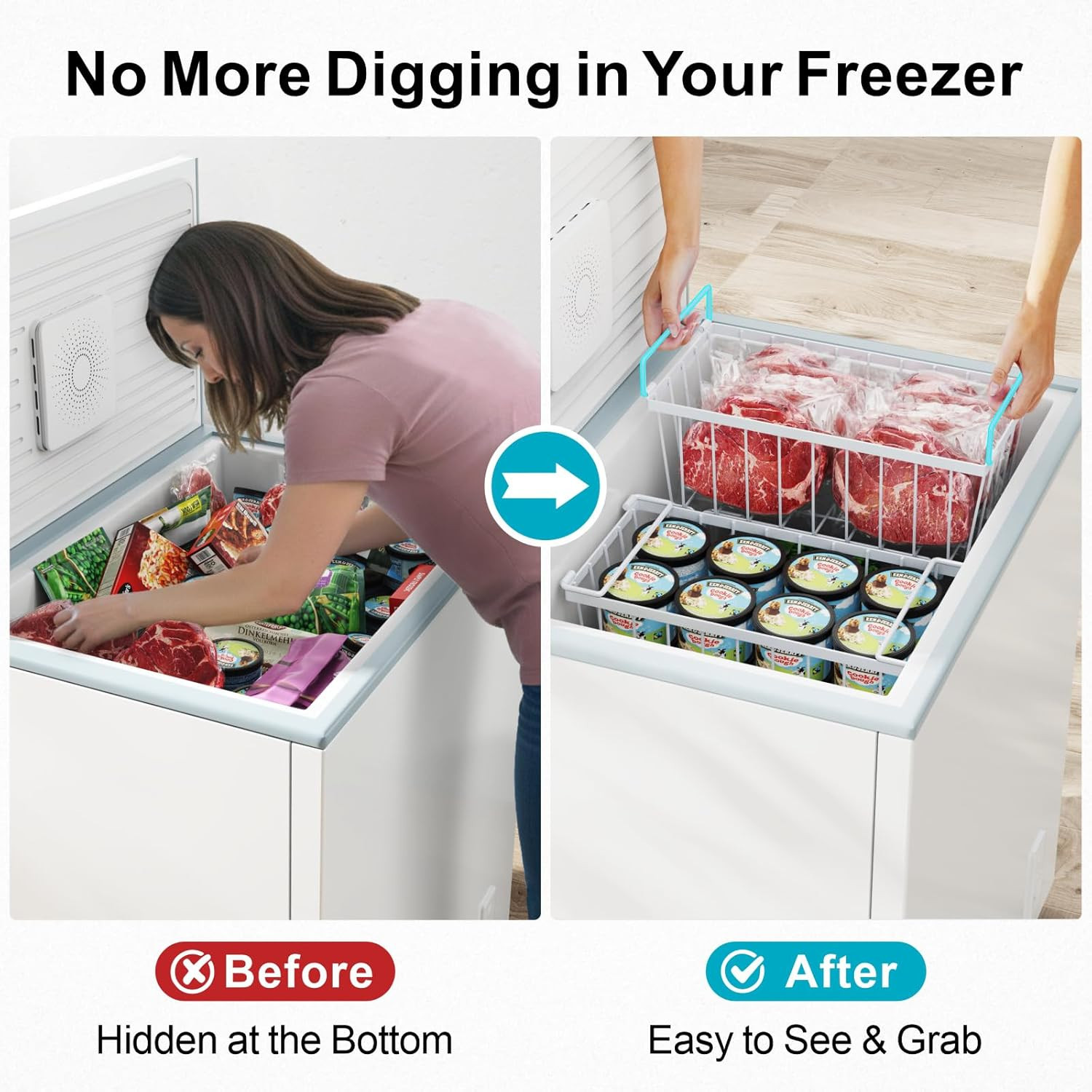 Freezer Organizer Bins, 4 Pack Deep Freezer Baskets for 5 to 7 Cu.Ft, Stackab... gallery