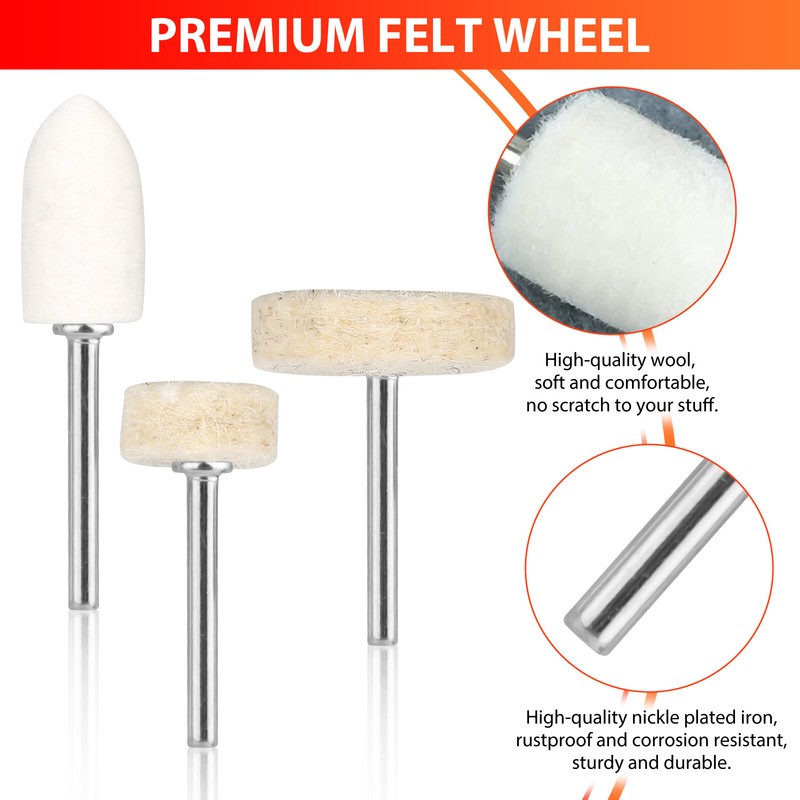 129/110Pcs Wool Felt Polishing Buffing Pad Waxing Wheel For Dremel Rotary Tool gallery