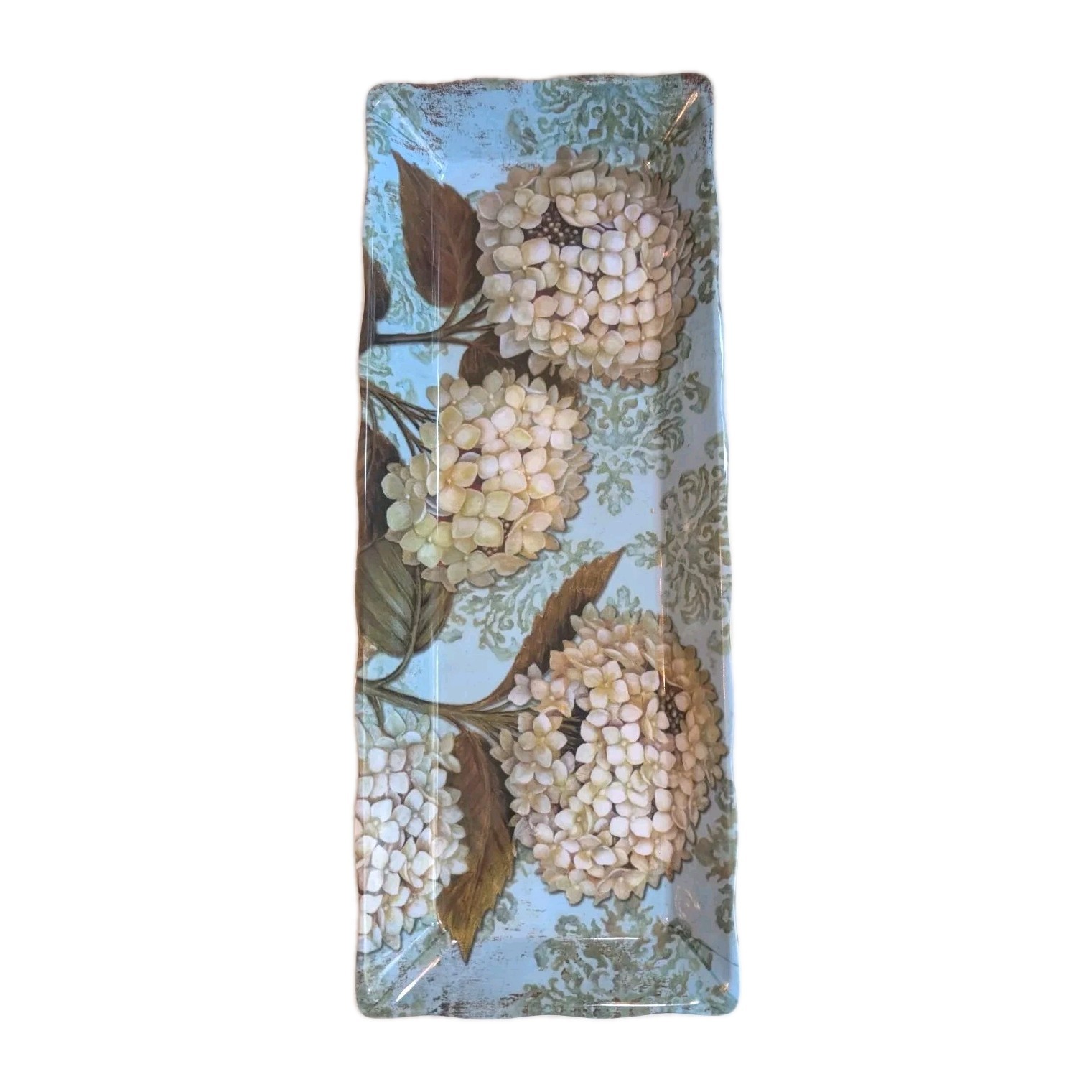 Hydrangeas Tray Merritt Melamine Rectangle Serveware @16" Long Blue White gallery