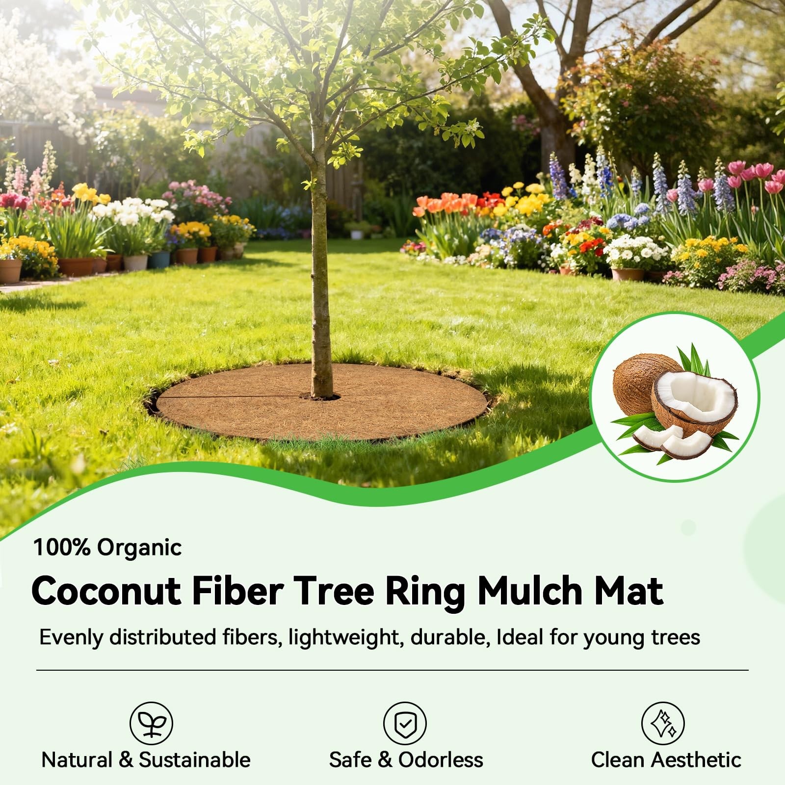 3 Pack Coconut Fiber Mulch Ring, 30 Inch Coco Coir Tree Ring Mulch Mat, 100% ... gallery