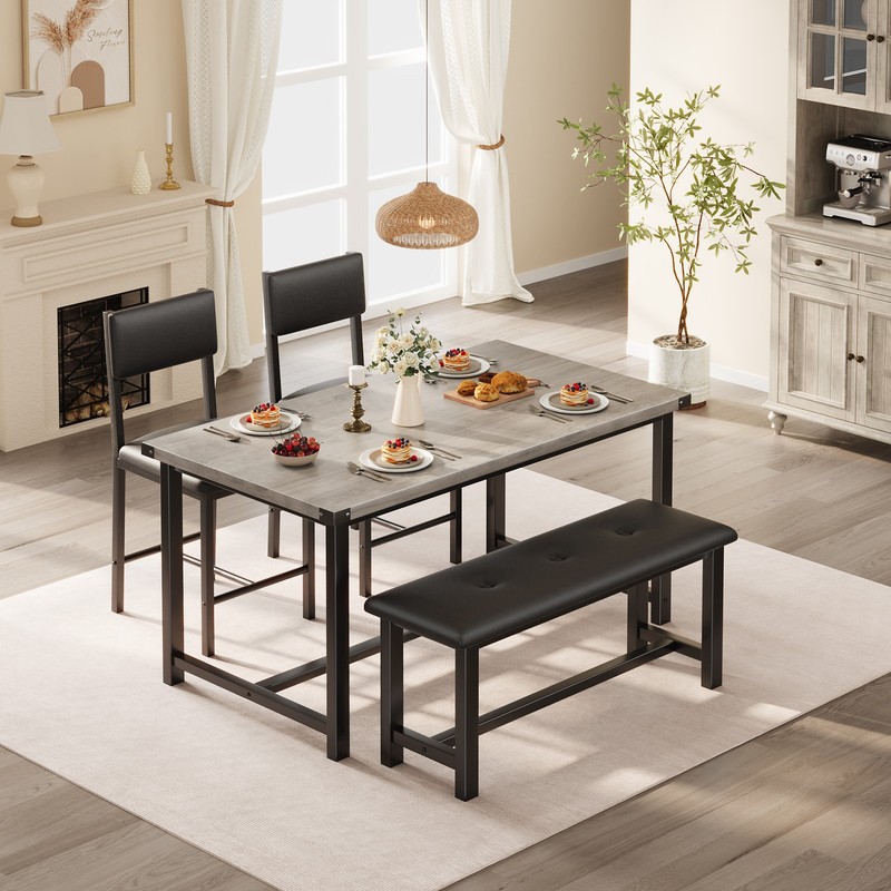Space-Saving Modern Dining Table Set for 4, Kitchen Table with Bench & 2 Chairs gallery