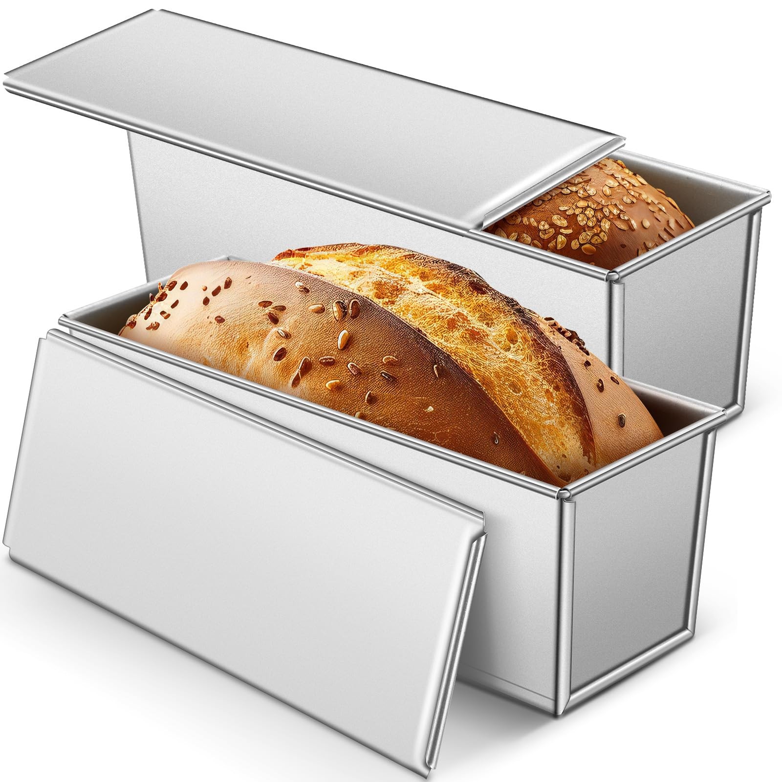 2 Pack 2 lb 13 x 4 Inch Pullman Loaf Pan with Lid Dough Capacity Bread Loaf P... gallery