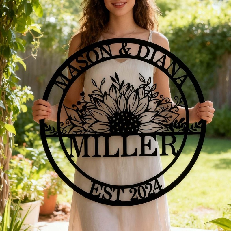 Personalized Wedding Sign – Sunflower Family Name & Established Date Metal Art gallery