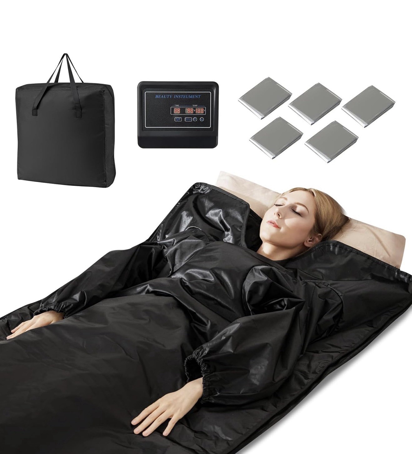 Infrared Sauna Blanket w/ Sleeves Wraps 90-180°F Temp Range 30-90Min Timer gallery