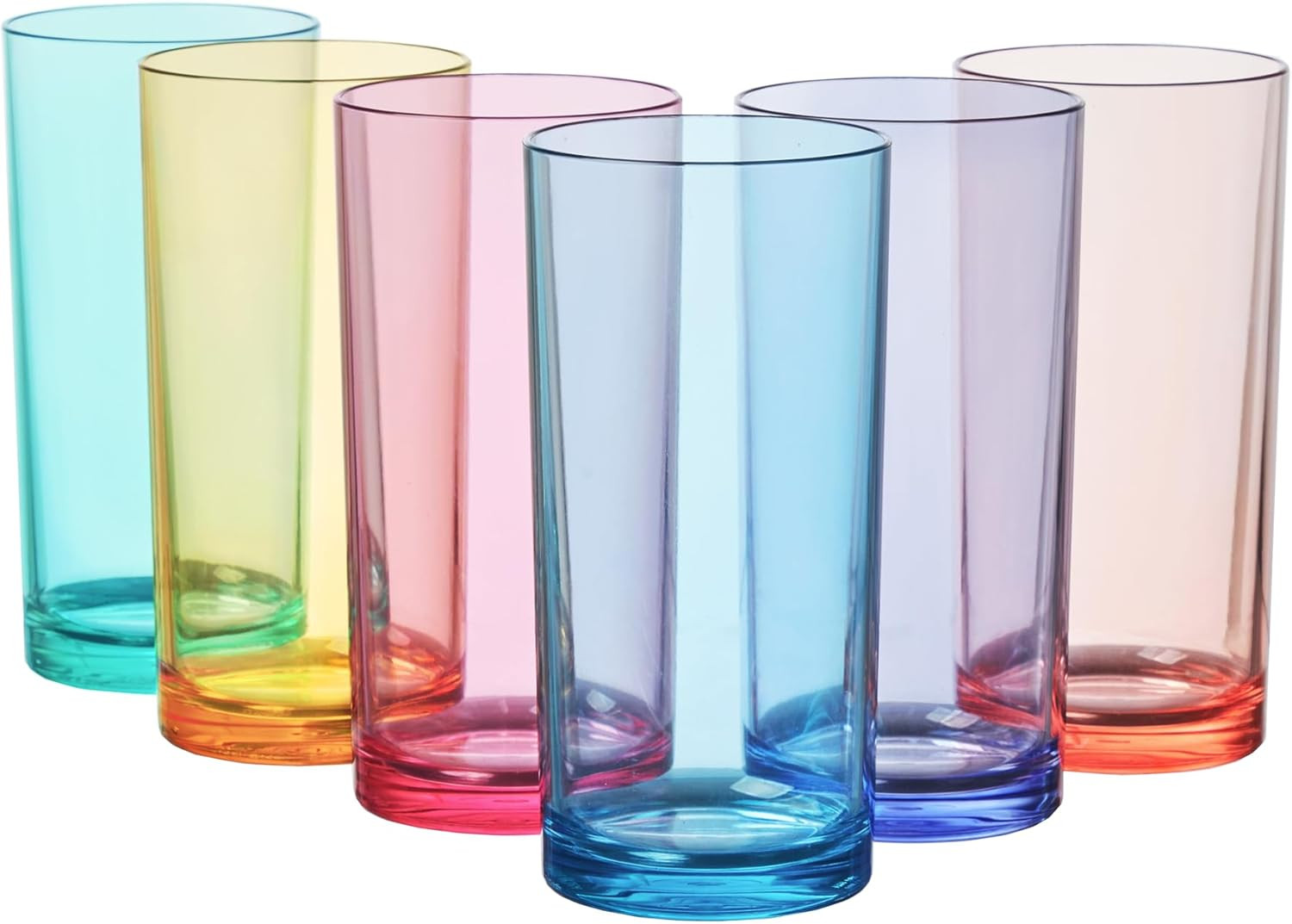 Plastic Drinking Glasses Set Of 6 Reusable 16oz Water Tumblers BPA-Free Assorted gallery