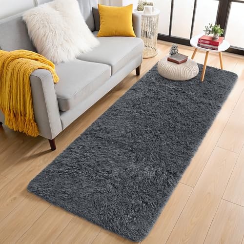 2x6 Machine Washable Runner Rugs for Hallway, Soft Fluffy Shaggy 2x6 ft Grey gallery